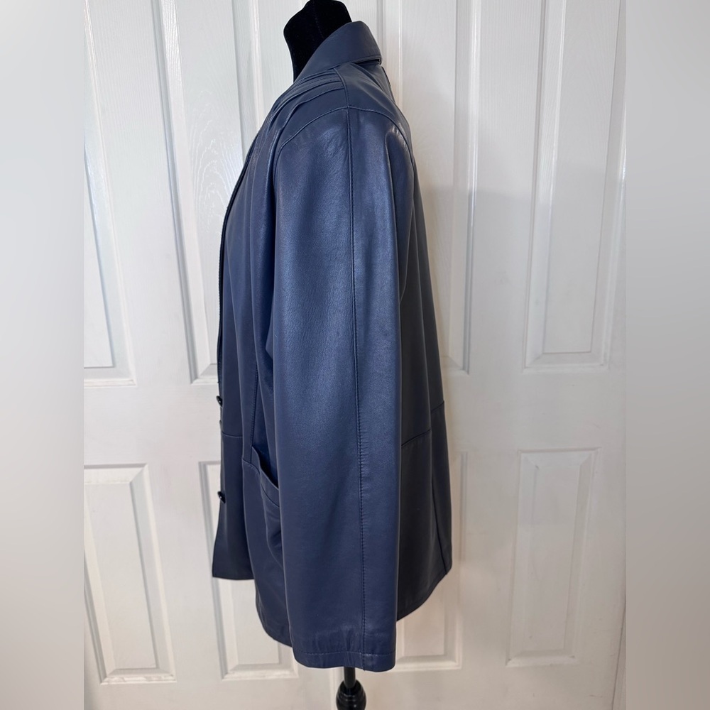 Bally Soft Leather Coat Dark Blue Jacket Vintage Made in Italy Size 10 Womens - Picture 5 of 15